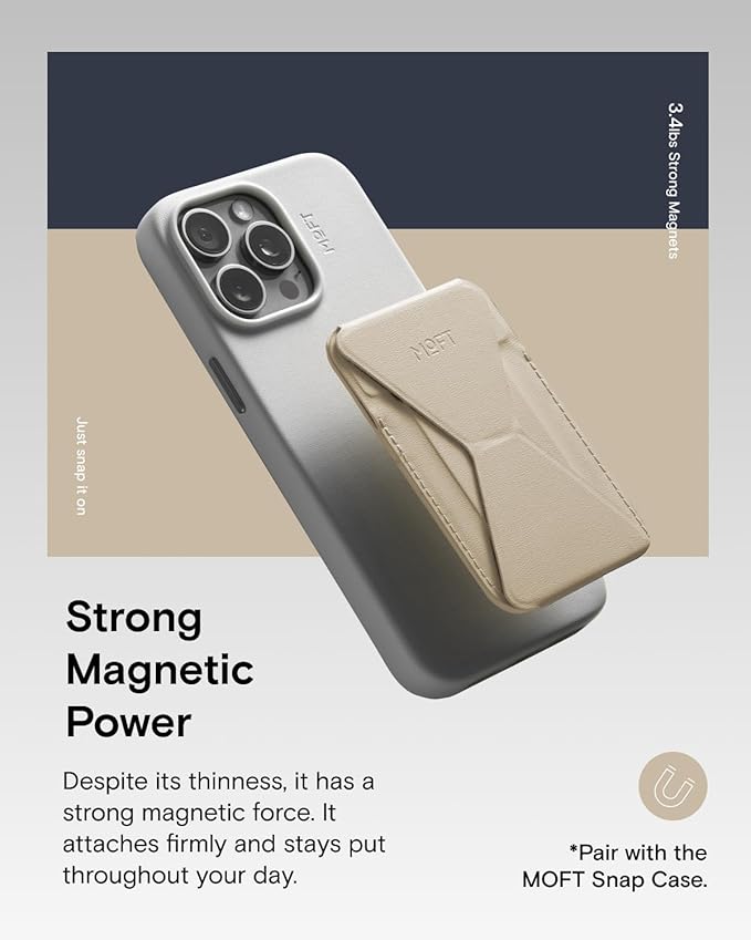MOFT Magnetic Wallet Stand Compatible with iPhone 17/16/15/14/13/12 Series, Angle Adjustment & Magsafe Compatible MOVAS Phone Stand,Earthen Beige