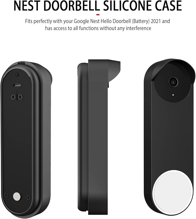 Silicone Case for Google Nest Hello Doorbell (Battery) 2021 Cover - Weatherproof Protective Nest Doorbell Silicone Skin Case (Black)