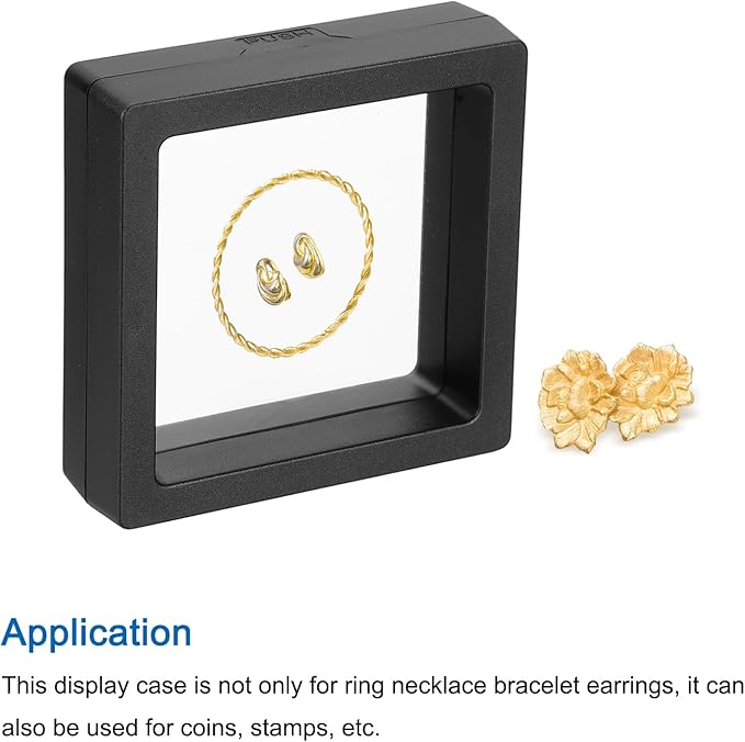 MECCANIXITY Floating Frame Display Holder Stand 3D Jewelry Display Box 2.76 x 2.76 x 0.79 Inch Black for Ring Necklace Bracelet Earring Pack of 2