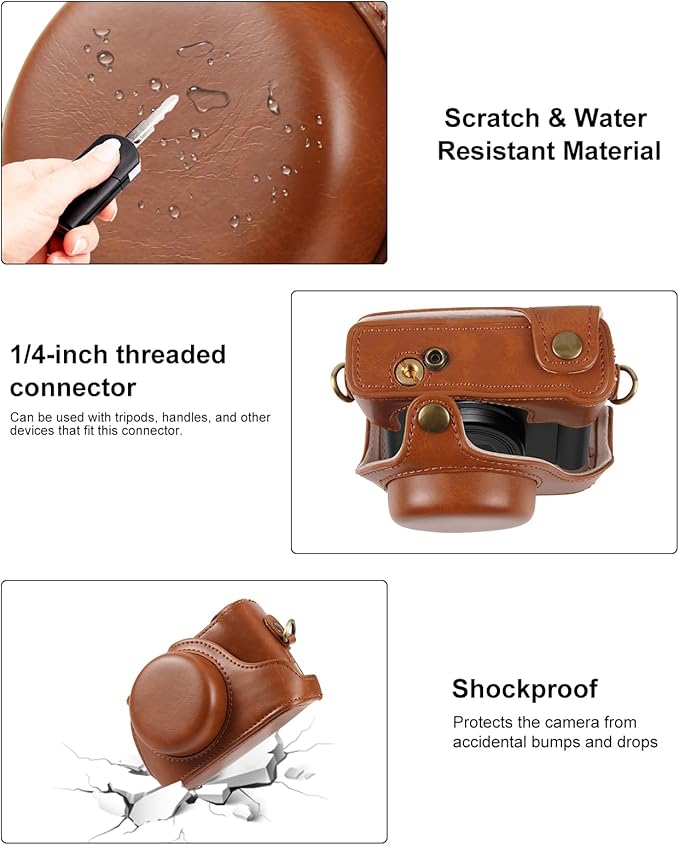 PULUZ Digital Camera Case for Sony ZV-1F Vlog Camera,Full Body Leather Camera Bag with Sony ZV-1F Case Shoulder Strap-Travel Protective Carrying Storage Bag (Brown)