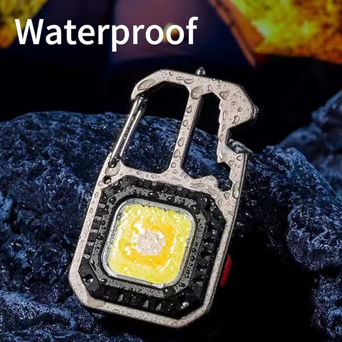 BY-J Cob Mini Flashlight Keychain Light, 500 Lumens Bright Rechargeable, Small Multi-Function Work Light, 7 Modes Portable Pocket Light Battery Display Bottle Opener for Camping Emergency Lighting