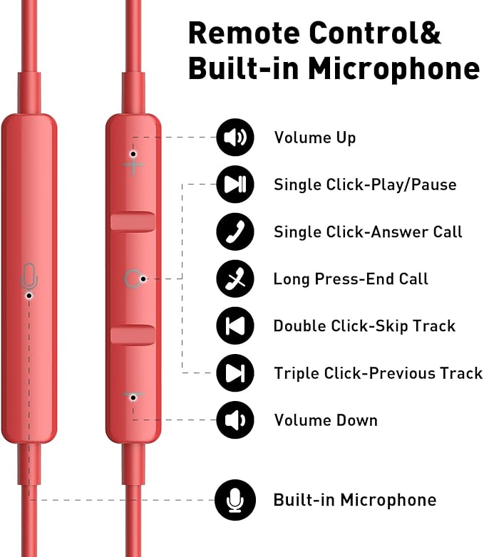 USB C Headphones Wired Type C Earphones for Samsung/Galaxy S26 S25 S24 Plus S23 S22 S21 S20 Note 20 Ultra DAC Magnetic Corded Earbuds for iPhone 15 16 16e 17 Air for Apple/Android Ear Buds Red