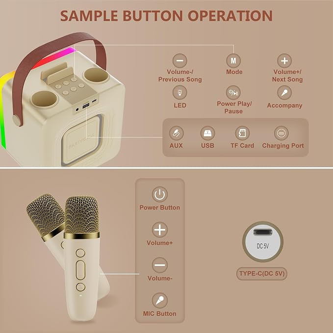 Mini Karaoke Machine for Kids Adults, Portable Bluetooth Speaker with 2 Wireless Microphones, Karaoke Toys for Family Party, Birthday Gifts for Girls Ages 4, 5, 6, 7, 8, 9, 10, 12+