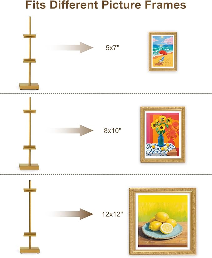 Adjustable Tabletop Easel Stand, Gold Picture Easels for Display Up to 17" H, Metal Picture Frame Holder Stand Table for Art, Photo (2 Pack)