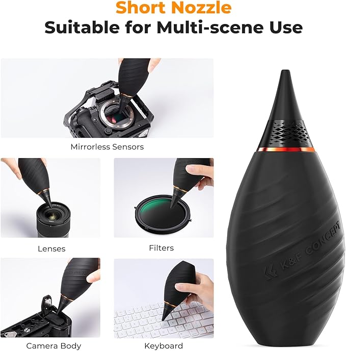 K&F CONCEPT Soft Tip Strong Air Blower, Single Air Intake Camera Lens Blower with Short Nozzle, for Digital SLR Lens Sensor LCD Screens Musical Instruments Keyboards Telescope Filters