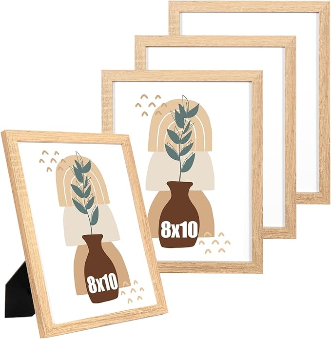 kennethan 8x10 Picture Frame Oak Set of 4, Wooden Poster Frame for Tabletop and Wall Mounting Display for Home, Office,Gallery,Holiday with Photos, Posters, Puzzles