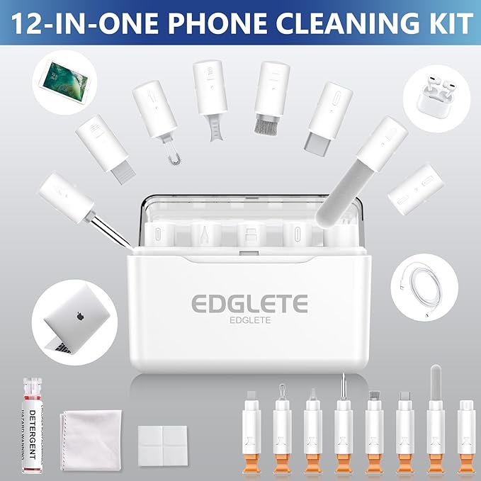 iPhone Cleaning Kit iPhone Cleaner, Phone Charging Port Cleaning, Cell Phone Repair Restore Tool for AirPod pro and iPad, Lightning Charger Cables Speaker Cleaner for Electronic Devices, White