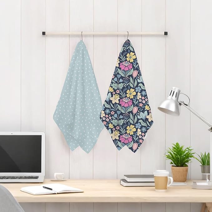 2Pcs Retro Flower Kitchen Towels 24x14 Inch, Dots Seamless Pattern Waffle Hand Towels for Kitchen Home Decor, Absorbent Microfiber Dish Cloth Tea Towel, Housewarming Gifts for Women Mom Grandma