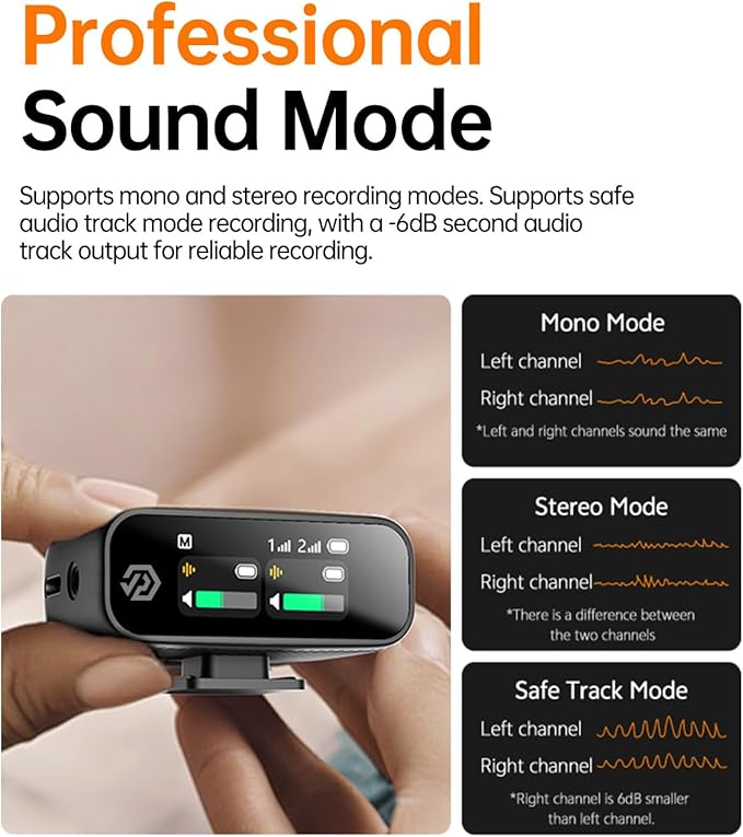 PQRQP S20 Mic (2 TX + 1 RX + Charging Case), Mini Microphone for iPhone/Android/Camera, 48kHz/24-bit High Audio, AI Noise Cancelling, 48h Use, 820ft Range, Wireless Microphones for Vlog, Streaming