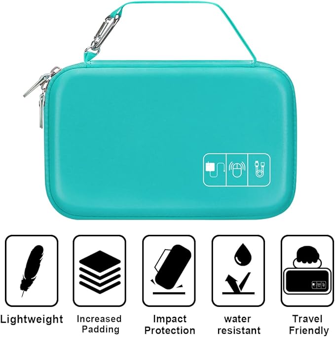 Canboc Hard Travel Electronic Organizer Case for MacBook Power Adapter Charger, Cable, Mouse Power Bank, Apple Pencil, USB Flash Disk, SD Card, Small Portable Accessories Bag, Green