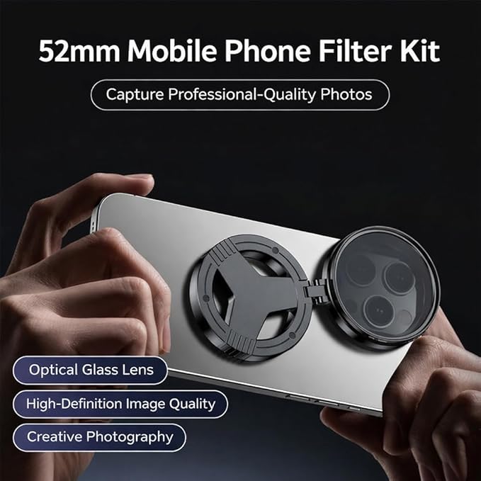 Anti-Glare Magnetic Phone Filter, 52mm CPL + Star & Polarizing Camera Filter, HD Foldable Portable Magnetic Lens Attachment for iPhone, Samsung & Android (2)