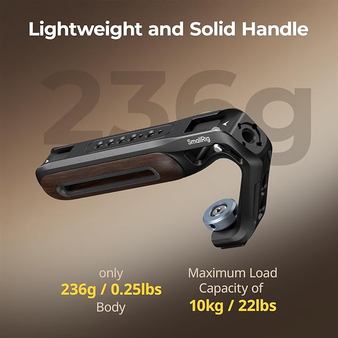 SmallRig Wooden Top Handle with Cold Shoe Mount, Lightweight Wooden Top Handle for Camera Cage, Load Capacity up to 10kg / 22lb, 3/8"-16 Locating Holes for ARRI & 1/4''-20 Threaded Holes - 5250