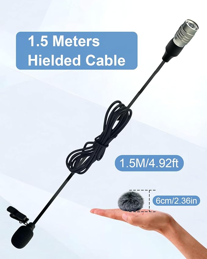 4Pin Plug Lavalier Lapel Microphone for Audio-Technica Wireless Transmitter, 1.5M Wired Unidirectional Condenser Mic for YouTube, Lectures, Living Performance - Mini Hirose 4 Pin Plug
