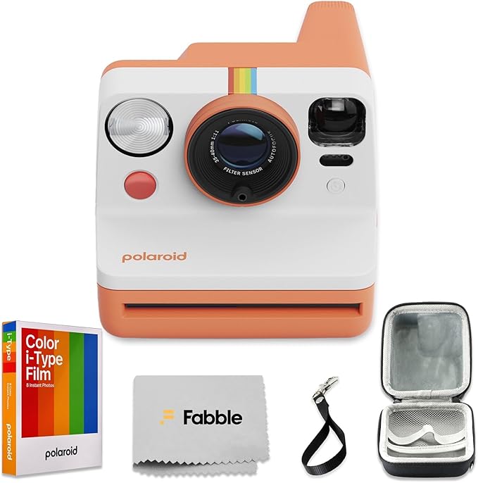 Polaroid Now Generation 3 I-Type Instant Camera (Coral) Bundle with Color I-Type Film (8 Exposures), Hard Protective Case and Wrist Strap