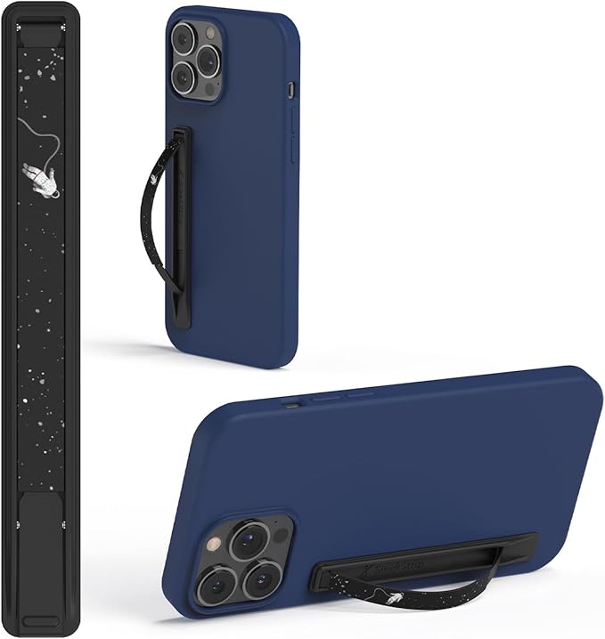 SleekStrip SleekGrip-Essential Ultra Thin Phone Grip Stand,Slim Metal Finger Loop Ring Hand Holder Strap Cell Phone Grips for iPhone 16 Pro Max,17 Air,Android,Case Back - Black x Space Odyssey
