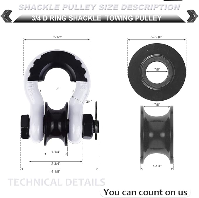 Upgraded Snatch Block, 3/4" D Ring Shackle (2 Pack) 22,000lb Break Strength with Towing Pulley, Heavy Duty Offroad Recovery Accessory for Truck, Tractor, ATV & UTV - White