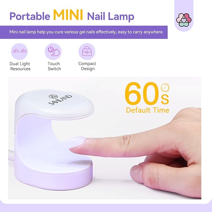 Saviland Mini UV Nail Lamp: Quick-Dry Flash Cure Lamp Gel Nail Lamp 16W Portable UV Light for Gel Nails lampara uv/led para uñas de Gel Nail Extension UV LED Lamp for Manicure Starters DIY Nail Art
