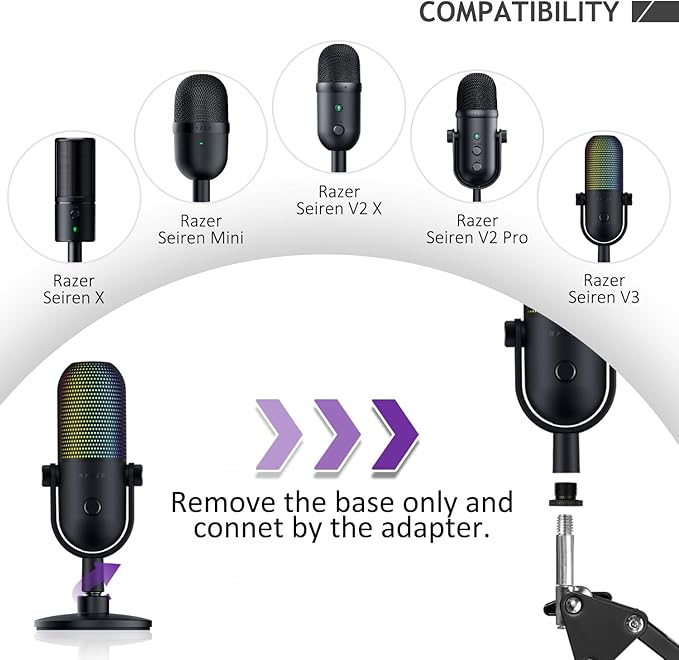 Adjustable Seiren Mic Boom Arm, Mic Stand Compatible with Razer Seiren X Mini V2 V3 USB Streaming Microphone for Recording, Gaming, Podcast