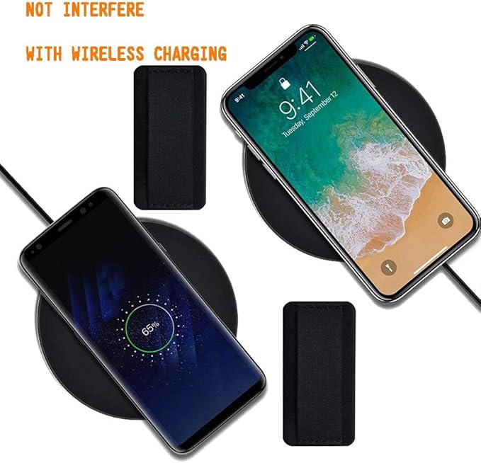 [2 Pack] Ultra Slim Phone Grip Strap for iPhone 15 14 13 Pro Max & Samsung, Soft Nylon Finger Holder, Wireless Charging Friendly, Anti-Drop - Black