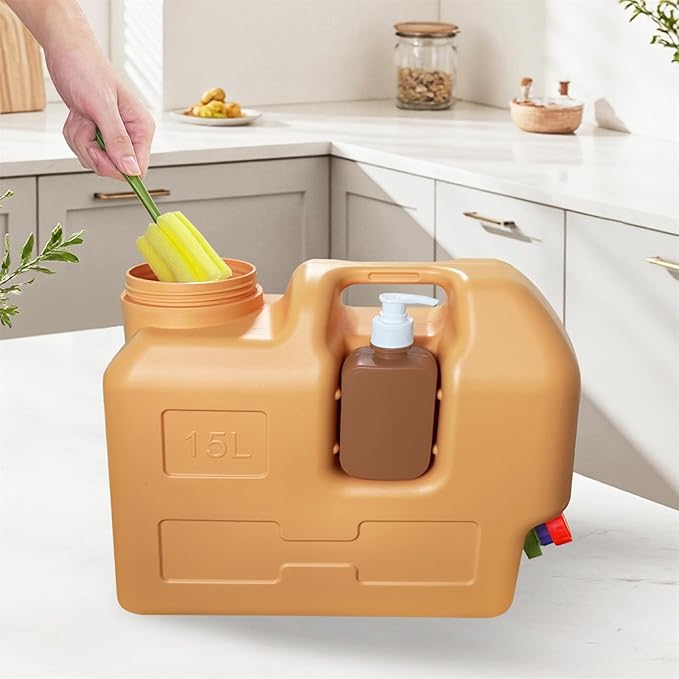 4 Gallon Water Container with Spigot, Portable Water Jug with Hand Sanitizer Bottle, No Leakage Camping Bucket, BPA Free Emergency Water Storage Tank for Camping, Outdoor Hiking, Picnic