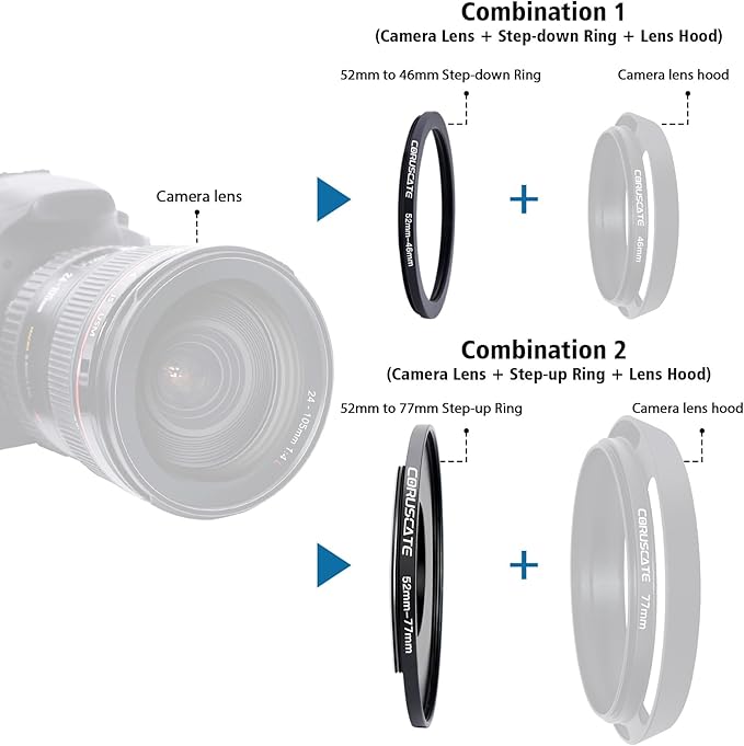 10Pcs 52mm Filter Ring Adapter Set,Metal Step-Up Ring+Step-Down Ring for All Brands UV ND CPL (52-40.5mm,52-46mm,52-49mm,52-55mm,52-58mm,52-62mm,52-67mm,52-72mm,52-77mm,52-82mm)