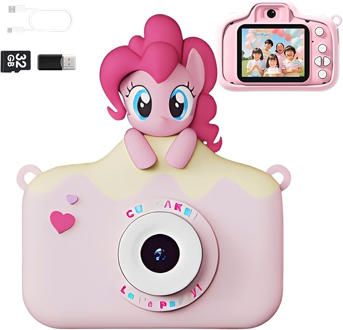 My Little Pony Sweetheart Party Children Camera, Birthday Gifts Girls Boys Age 3-12, Kid's Camera with SD Card,Pinkie Pie