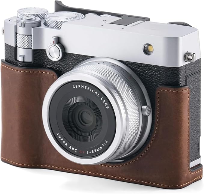 Tilta Vintage Camera Cage Compatible with Fujifilm GFX100RF – Lightweight Kit, Black | Includes Leather Camera Case (Brown) & Hot Shoe Thumb Bracket | Custom Grip Design, Battery Access