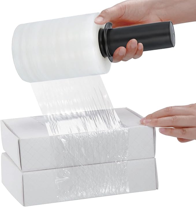 PSBM 12 Rolls 5 Inch x 1000 Feet 80 Gauge Mini Stretch Film/Wrap with Plastic Handle, Heavy Duty Industrial Strength Clear Shrink/Plastic Wrap for Moving, Packing, Shipping, Bundling & Storage