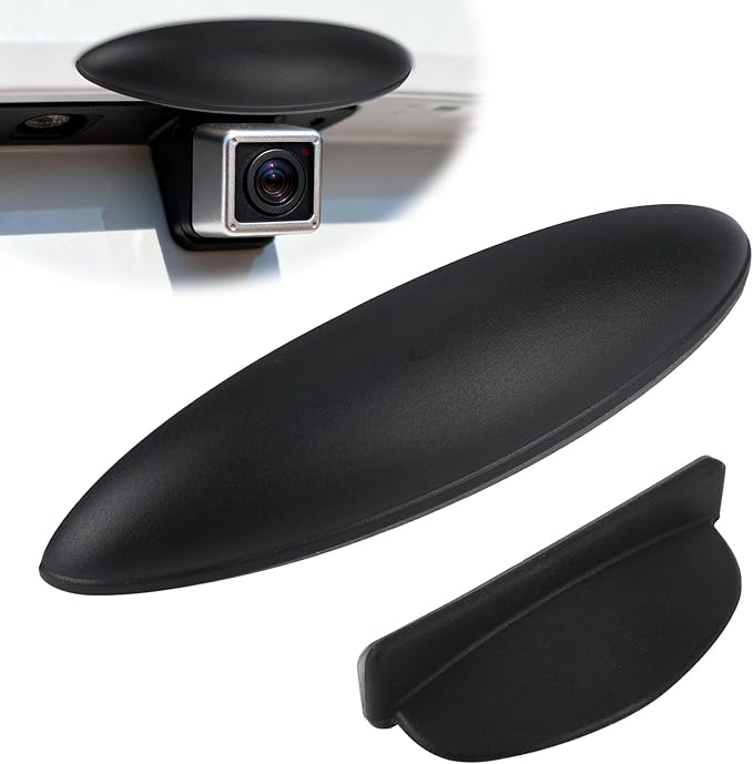 2pcs Car Rear View Camera Cover, ABS Waterproof Rear View Camera Protector Cover No-Tools Installation Universal Anti-Rain Guard for Automotive Exterior Accessories (Black)