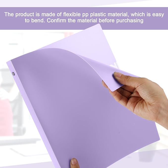 Henoyso 16 Pcs 3 Ring Binder 1/2'' Round Fits Letter Size 8.5'' x 11'' Paper Plastic Flexible Binder Holds 140 Sheets with 1 Pockets Versatile Organizer for Home Office School (Light Purple)