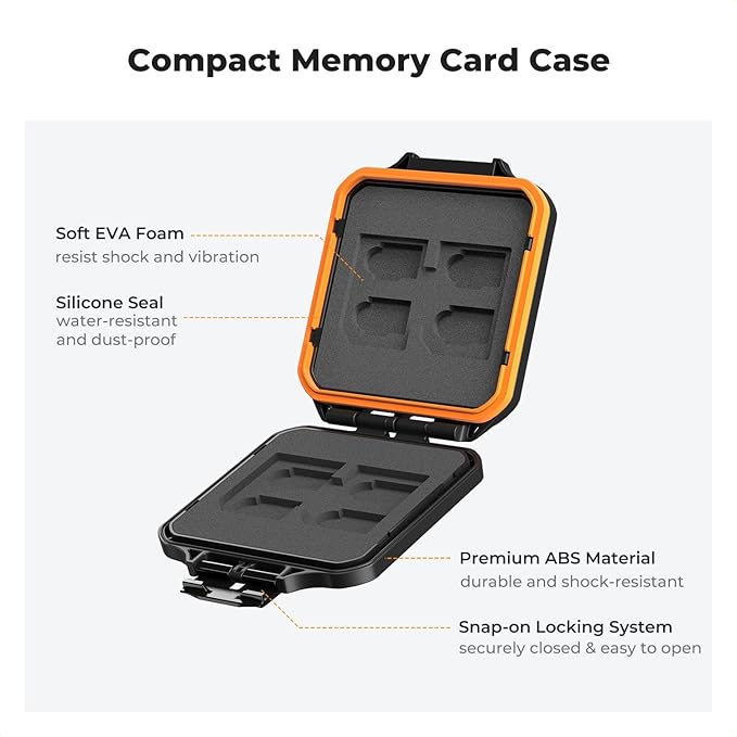 K&F CONCEPT 12 Slots Memory Card Case, Water-Resistant Card Holder, Anti-Shock Card Carrying Storage Box for 8 Micro SD SDXC SDHC TF Cards and 4 SD SDXC SDHC Cards