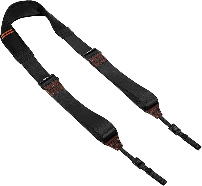 Camera Strap for Photographers, Adjustable Nylon Shoulder Strap with Leather Trim, 39-63 Inch (Night Black)