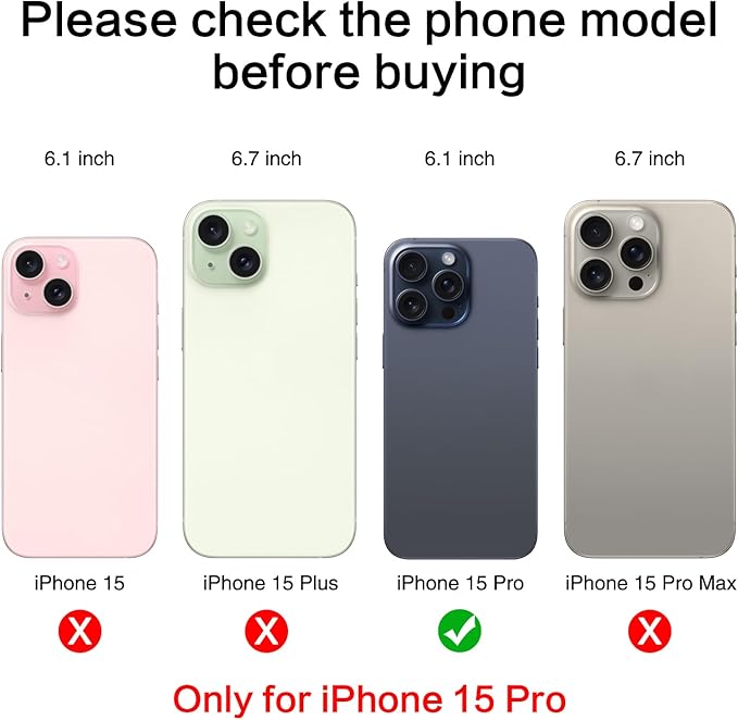 2 PCS for ASDAWN Back Rear Camera Lens Glass Replacement for iPhone 15 Pro 6.1 Inches with Pre-Installed Adhesive, ASDAWN Back Camera Lens Glass kit with Installation Manual + Repair Tool Set