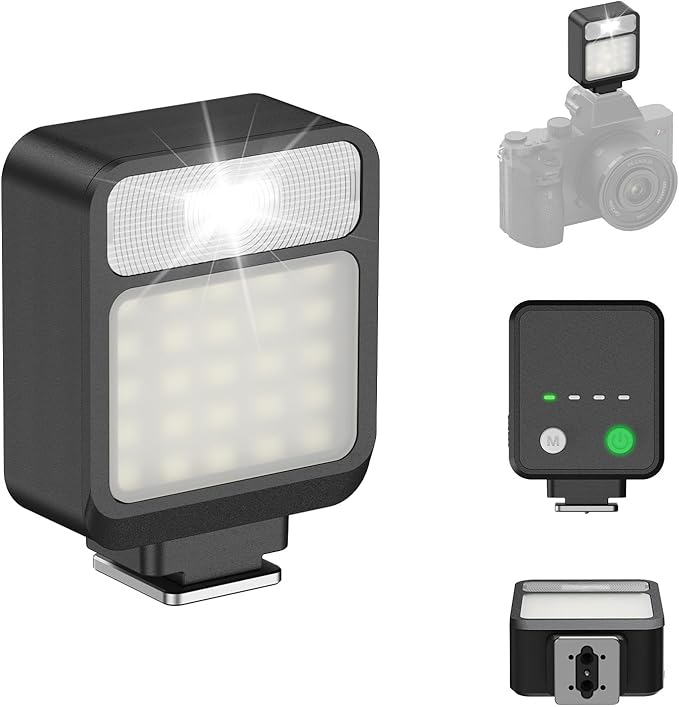 XIAOTJ Camera Mini Flash Speedlite w Video Light, 800+ Flashes/GN8 6500K/4 Power Levels w Single-Contact Hot Shoe, Camera Flash Compatible with Nikon/Canon/Sony zv1/zve10/Fujifilm, NOT for Sony ZV-1F