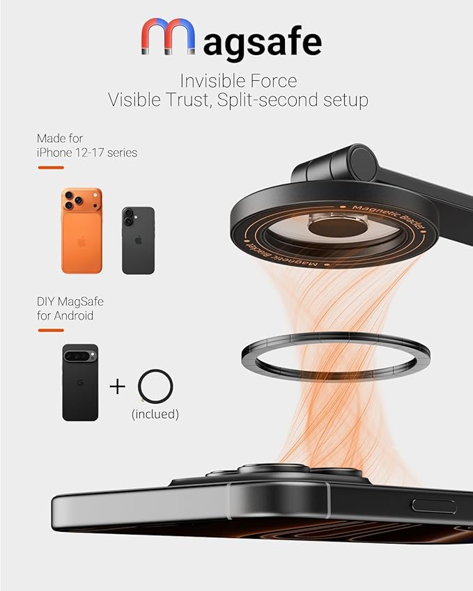 Phone Tripod, Tripod for iPhone with Remote & Strong Magnetic Holder for Magsafe, Stable Cell Phone Tripod for Video Recording, Essential Tripod & Monopod Accessories for iPhone/Android