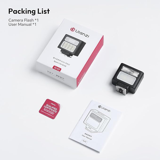 ULANZI SL02 Camera Flash with Video Light, GN8 6500K Mini Flash Speedlite, 4 Power Levels, Compatible with Sony ZV-1/ZV-E10/Canon/Nikon/Fuji/Panasonic/Leica/Olympus, 【Not Fits Sony ZV-1F】