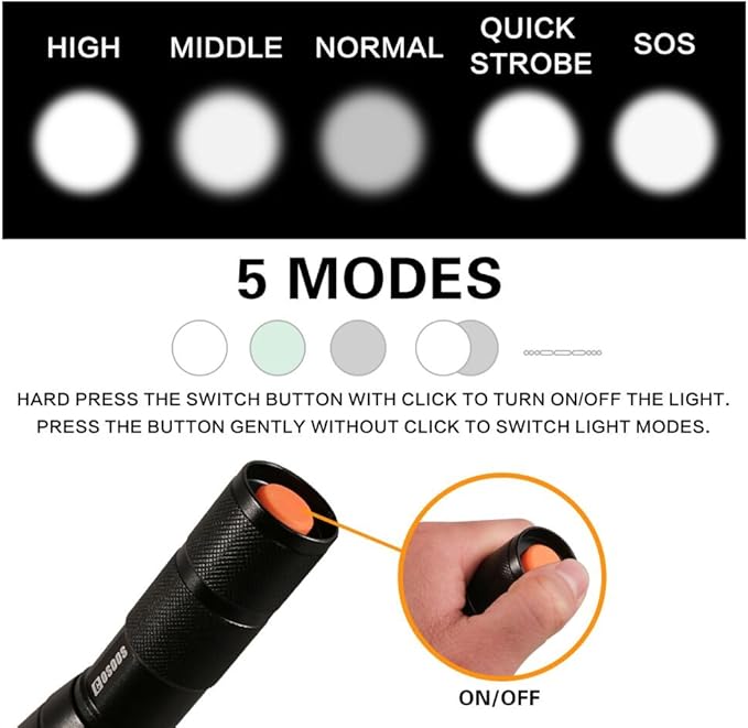 COSOOS 2 Tactical Flashlights with Holsters, Bright LED Flashlight High Lumen, 5 Mode Portable Zoomable Waterproof Flash Light for Hiking, Outdoor Camping Gear Essential, No AAA Battery