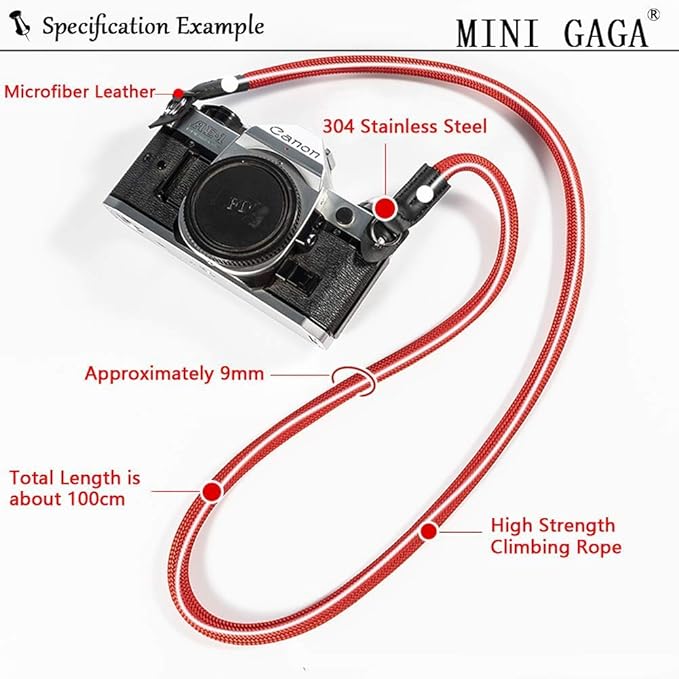 MINI GAGA Mirrorless Camera Neck Strap for Leica Climbing Rope Shoulder Strap and All Camera DSLR SLR Black