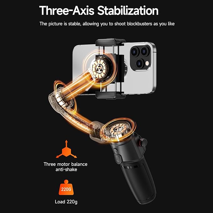 3-Axis Phone Gimbal Stabilizer for iPhone and Android with Magnetic Fill Light, Foldable Handheld Smartphone Gimbal with Extension Rod, 6H Battery, Portable Video Stabilizer for Travel Vlogging