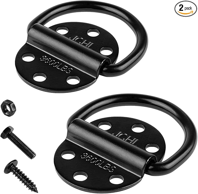 D-Rings Tie Downs Anchors Heavy Duty Steel 3600 Pound Capacity Lashing Rings for Loads on Trailers Trucks RV Campers Vans ATV SUV Boats Tie Down Ring with Screws&Bolts (2-Packs)