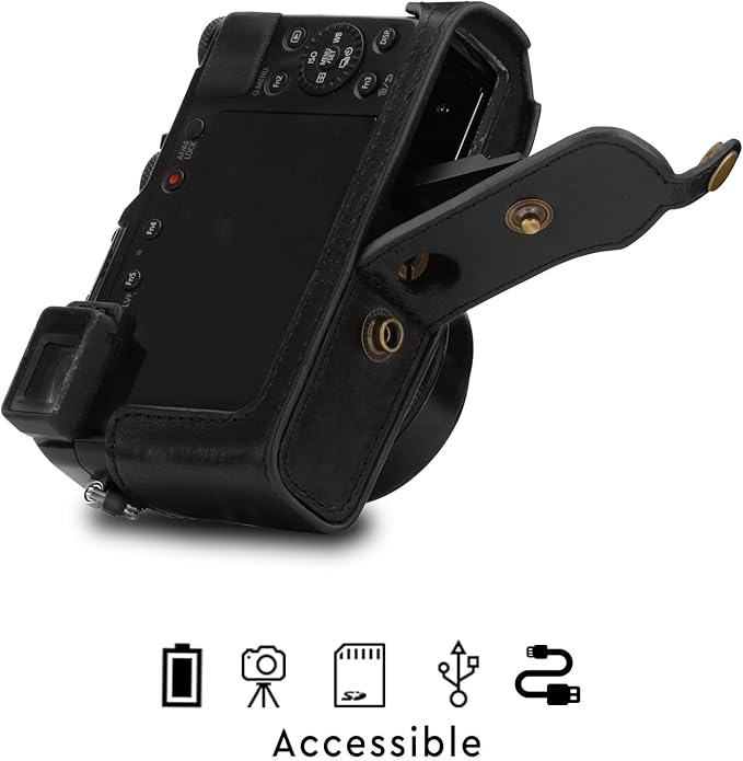 MegaGear MG1565 Ever Ready Genuine Leather Camera Case Compatible with Panasonic Lumix DC-LX100 II - Black