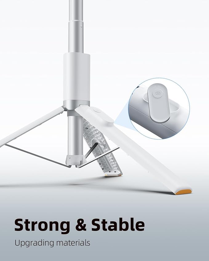 TODI 63" Phone Tripod, Extendable Selfie Stick with Wireless Remote and Phone Holder, Portable All-in-1 Cell Phone Tripod Stand for Video Recording, Compatible with iPhone/Android (White) (Pack of 2)