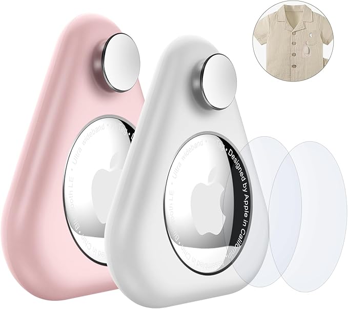 Airtag Holder for Kids Hidden,2PCS GPS Tracker Case, Anti-Removal Airtag ABS Case with Pins, Suitable for Children, Elderly, Pets, Backpack, Luggage（Pink,White）