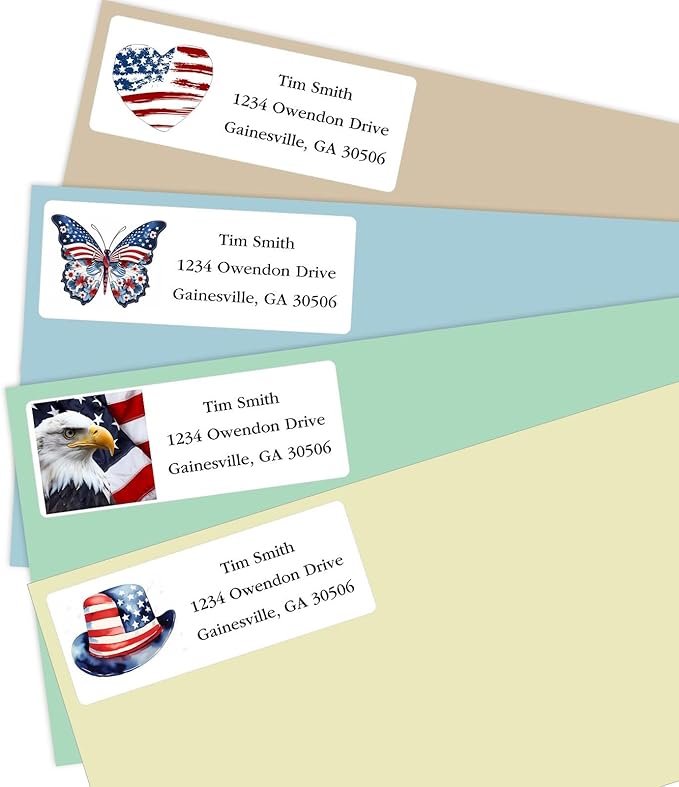 Address Labels Personalized Return Address Labels, 2.6" x 1" Patriotic Flag July 4 Custom Mailing Label for Envelopes (30-1200) Customized Self Adhesive Stickers Printable Mail Envelope Adress Label
