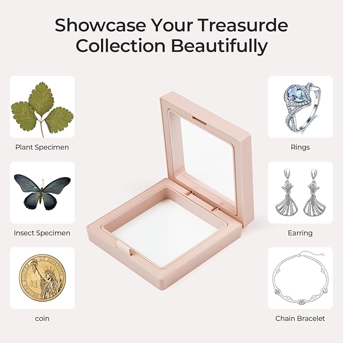 Ring Challenge Coins Display Stand, 3D Display Floating Frame Jewelry Medallion Specimen, Ring Shadow Box Case, 2.75"x2.75"x0.79"(Pink - 2PCS)