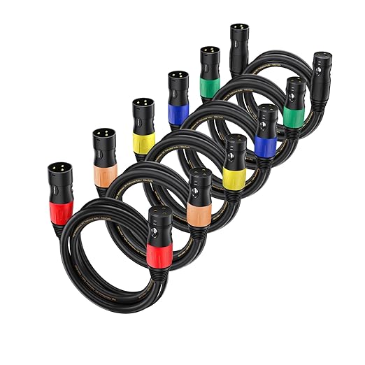 XLR Cables 25ft 6 Pack,XLR Male to Female Microphone Cables,3-Pins Gold-Plated Mic Cable with OD6.0mm Jacket,Stage-Grade for Studio/DJ/Podcast/Mixers/Mics/PA Systems
