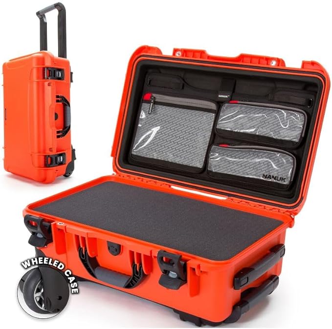 NANUK 935 Hard Case with Cubed Foam and Lid Organizer – Waterproof Protective Equipment Case with Wheels, 22” x 14” x 9” – Dustproof, Airline Carry-On Approved – Orange