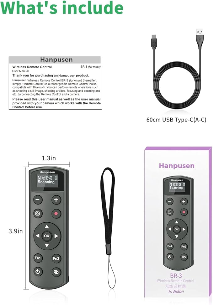 for Nikon Camera Remote Control, Hanpusen Rechargeable Wireless Shutter Release with OLED Screen for Nikon Z6 III/Zf/Z5II/Z50/Z50 II/Z fc/P1000/P1100/P950/B600/A1000/Z6 II/Z30/Z5/Z7 II, Replace ML-L7