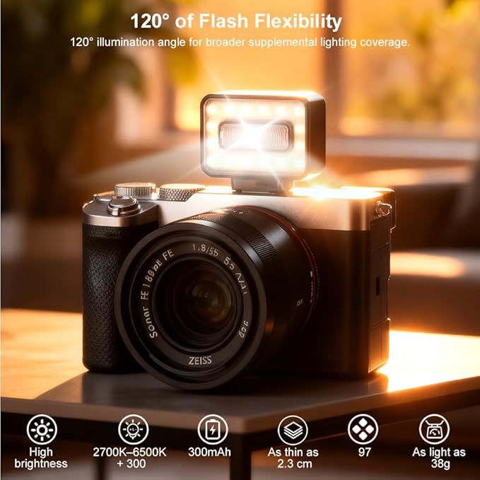 Mini Flash Speedlite, Desiontal 2700-6500K±300K CRI >97 Camera Flash Light for Canon Olympus Sony Fuji Nikon Pentax Hot Shoe Interface Camera, 5 Power Level 300mAh Battery