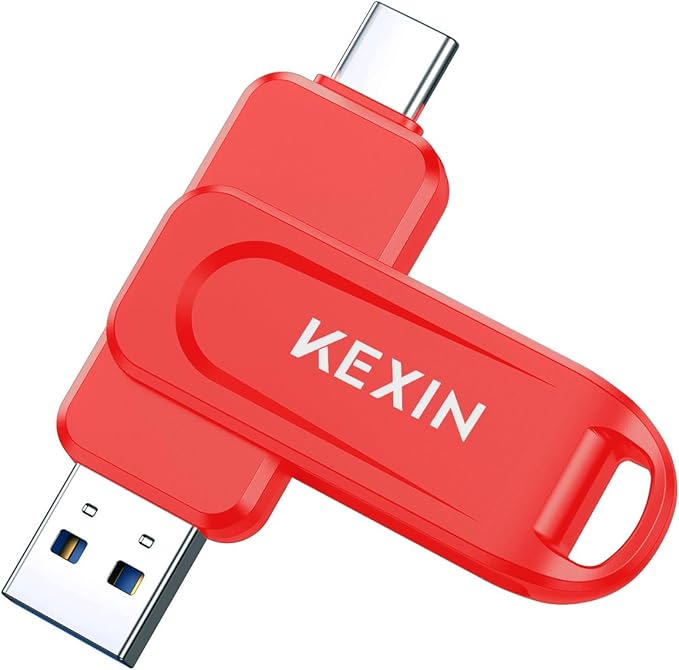 KEXIN 256GB Flash Drive Dual USB C Thumb Drive USB-A & Type-C 100MB/s Swivel USB Drive 256GB for Tablet iPhone 15/16 Car Game Console, Red